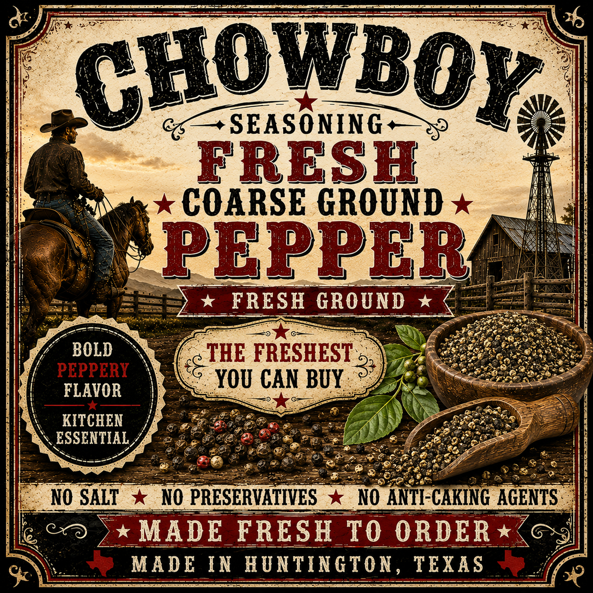Fresh coarse hand grinded black pepper